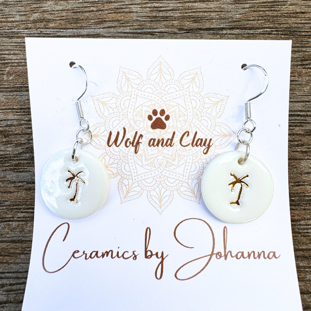 Porcelain Dangle Earrings - Palm Tree - Wolf and Clay