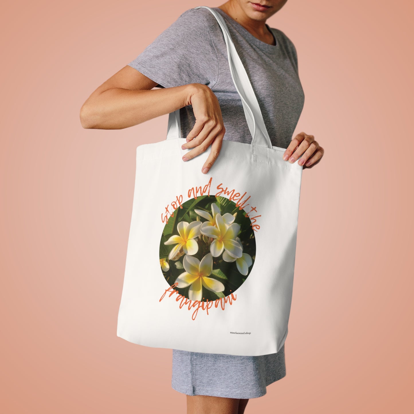 Cotton Tote Bag - Stop and smell the frangipani