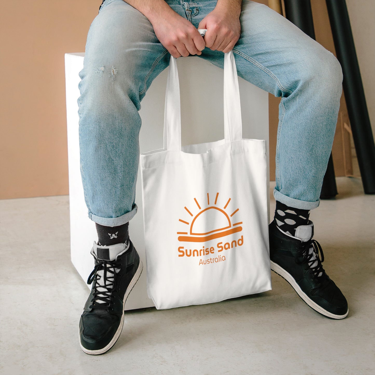 Cotton Tote Bag - Sunrise Sand - Orange Logo