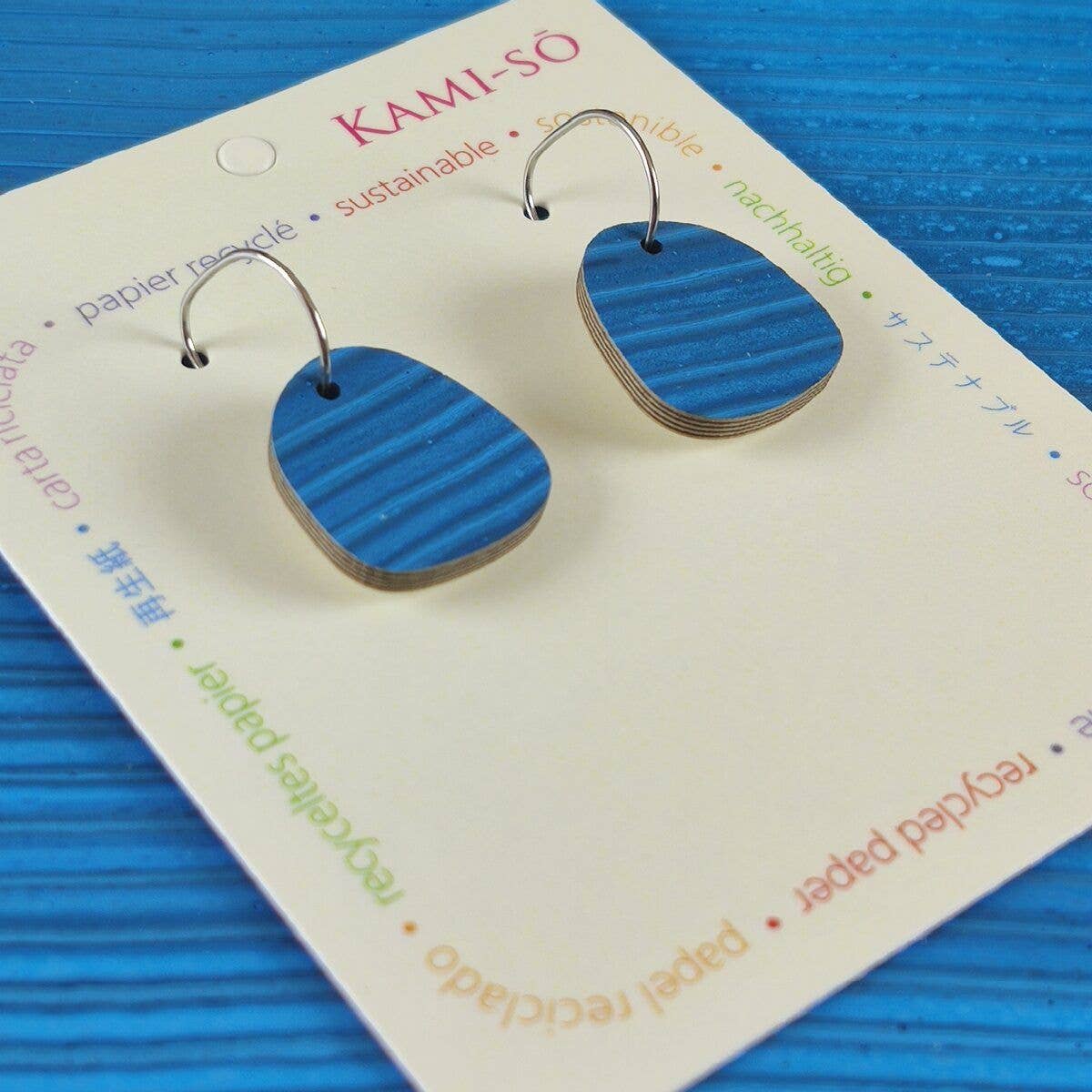Mini Recycled Paper Earrings - Blue Stripes - VERY LIMITED STOCK