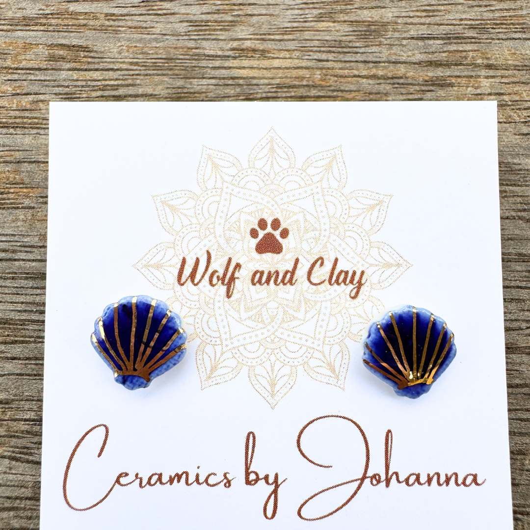Porcelain Stud Earrings - Sea Shell - Maris - Wolf and Clay - VERY LIMITED STOCK