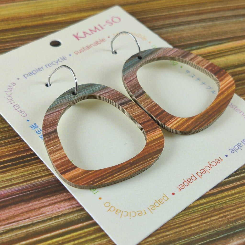 Square Recycled Paper Earrings - Brown Stripes - VERY LIMITED STOCK