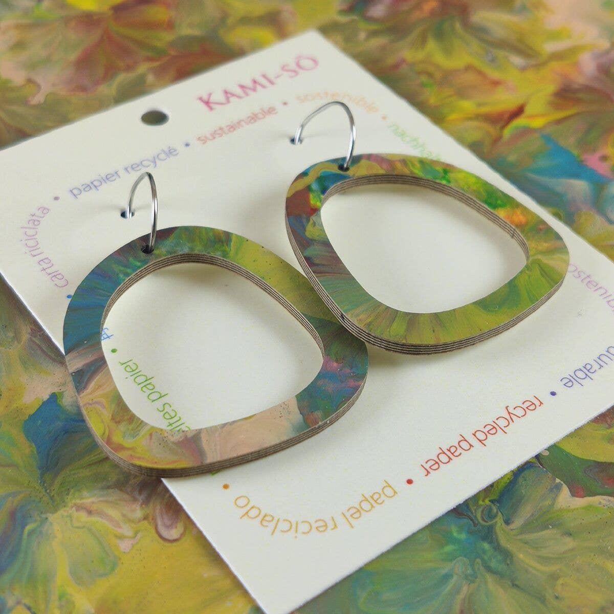 Square Recycled Paper Earrings - Muted Multicolour - ONE LEFT